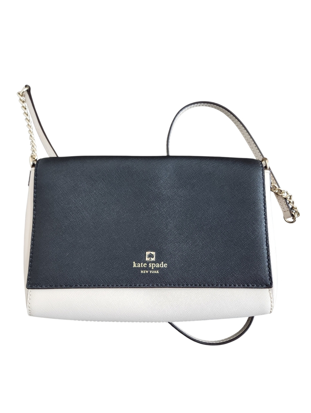 Kate Spade Two-Tone Black and Beige Crossbody with Gold Hardware Medium Envelope